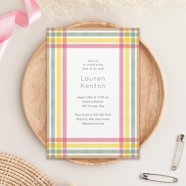 Pastel Plaid Baby Shower Invitation (Creator Uploaded)