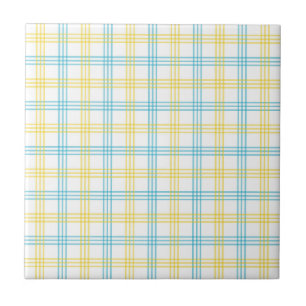 Pastel Plaid Blue Yellow Accent Ceramic Tile