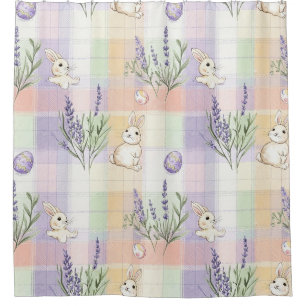 Pastel Plaid Easter Bunny Pattern Shower Curtain