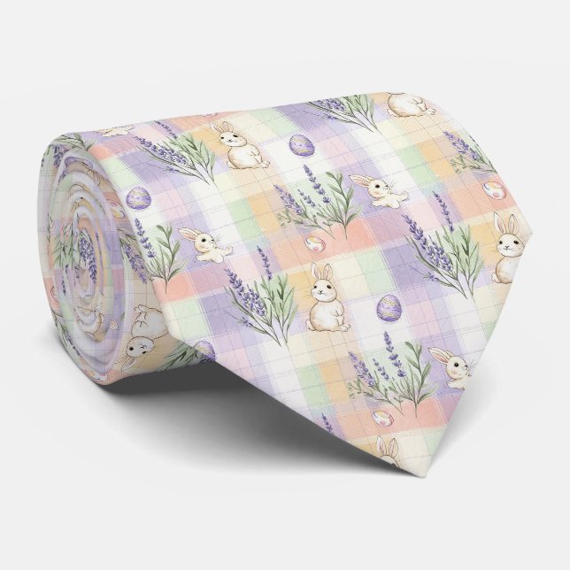 Pastel Plaid Easter Bunny Pattern Tie (Rolled)