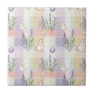 Pastel Plaid Easter Bunny Pattern Tile