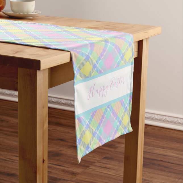 Pastel plaid Easter Long Table Runner (In Situ)