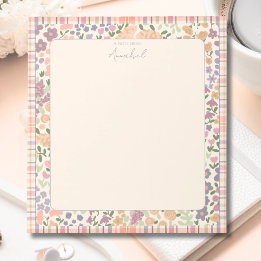 Pastel Plaid Floral Notepad with Personalization