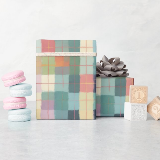 Pastel Plaid in Pinks Yellows & Minty Green Wrapping Paper (Baby Shower)