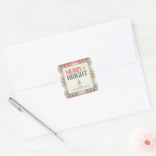 Pastel Plaid Merry and Bright Square Sticker