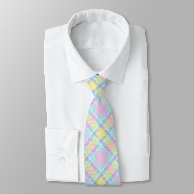 Pastel plaid neck tie (Tied)