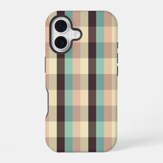 Pastel plaid pattern in  horizontal stripes iPhone 16 case (Back)