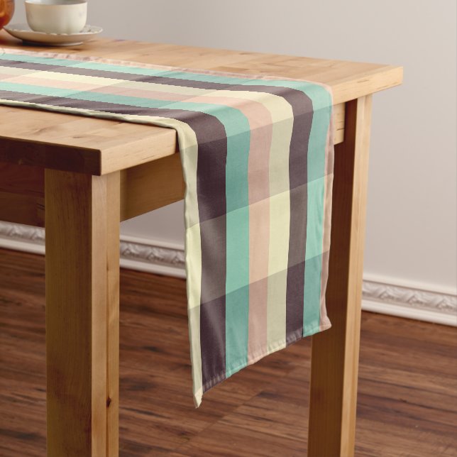 Pastel plaid pattern in  horizontal stripes short table runner (In Situ)