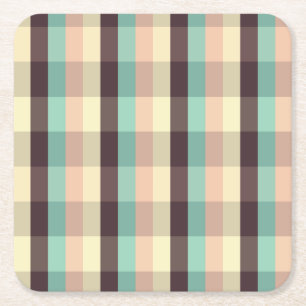 Pastel plaid pattern in horizontal stripes square paper coaster