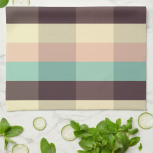 Pastel plaid pattern in horizontal stripes tea towel