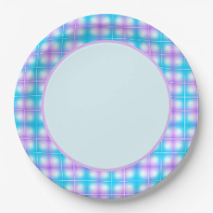 Pastel Plaid Pink and Blue Paper Plate