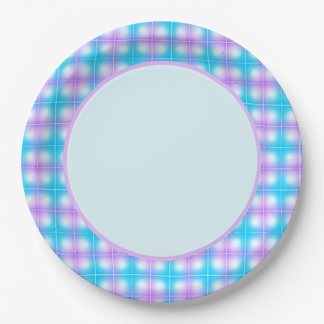 Pastel Plaid Pink and Blue Paper Plate (Front)