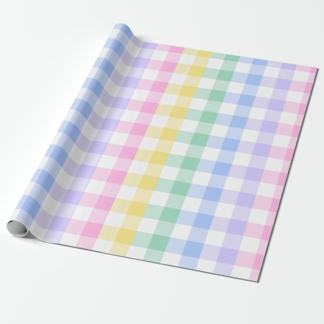 pastel plaid rainbow retro gingham wrapping paper (Unrolled)