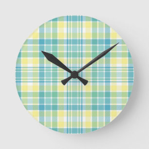 Pastel Plaid Round Clock