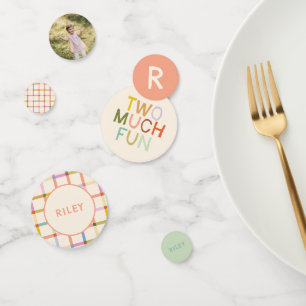 Pastel Plaid "Two Much Fun" 2nd Birthday Custom Confetti