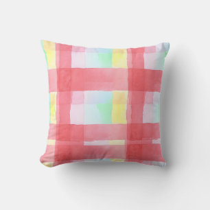 Pastel Plaid Watercolor Throw Pillow
