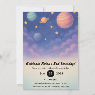 Pastel Planets in the Night Sky Birthday  Invitation
