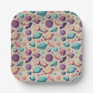 Pastel Planets Paper Plate