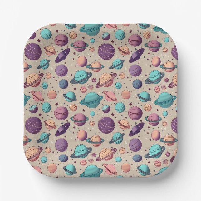 Pastel Planets Paper Plate (Front)