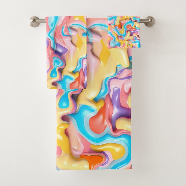Pastel Plastic Fluid Abstract Bath Towel Set (Insitu)