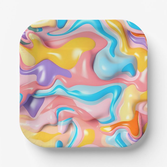 Pastel Plastic Fluid Abstract Paper Plate (Front)