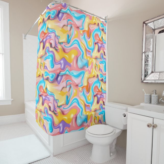 Pastel Plastic Fluid Abstract Shower Curtain (In Situ)
