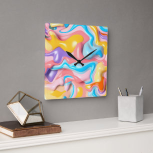 Pastel Plastic Fluid Abstract Square Wall Clock