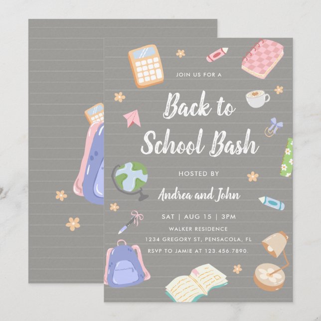 Pastel Playful Back To School Bash Party Invitation (Front/Back)