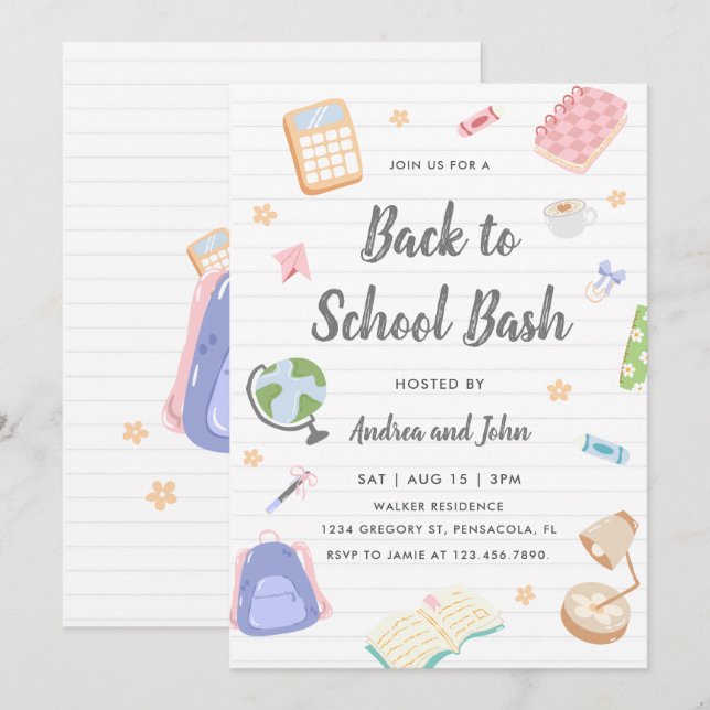 Pastel Playful Back To School Bash Party Invitation (Front/Back)