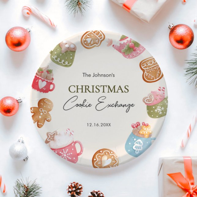 Pastel Playful Christmas Cookie Exchange Party Paper Plate (Creator Uploaded)