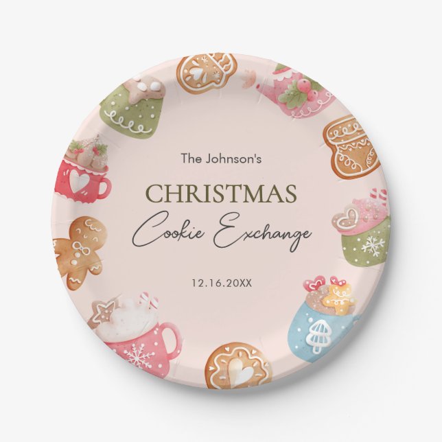 Pastel Playful Christmas Cookie Exchange Party Paper Plate (Front)