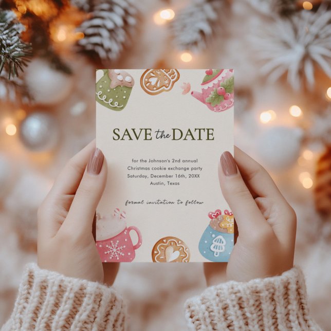 Pastel Playful Christmas Cookie Exchange Party  Save The Date (Creator Uploaded)