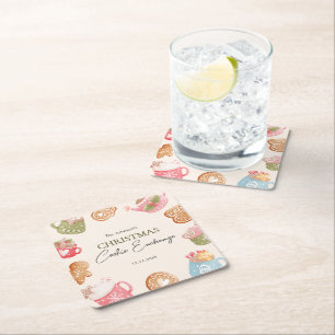 Pastel Playful Christmas Cookie Exchange Party Square Paper Coaster