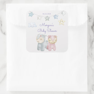 Pastel Plush Toys Baby Shower Monogram  Square Sticker