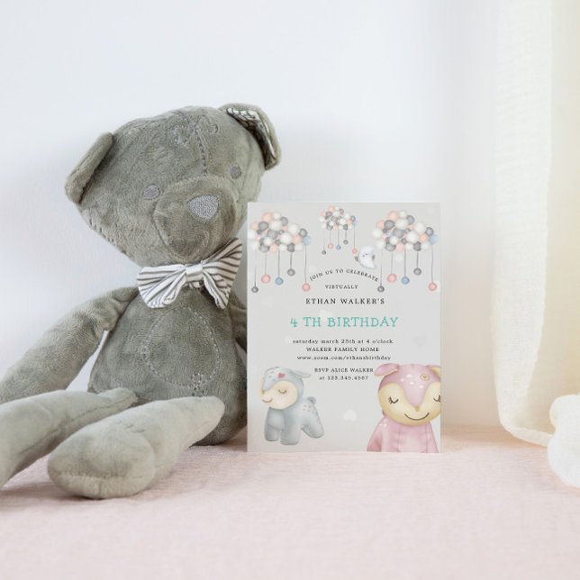 Pastel Plush Toys Virtual Birthday Party Invitation (Creator Uploaded)