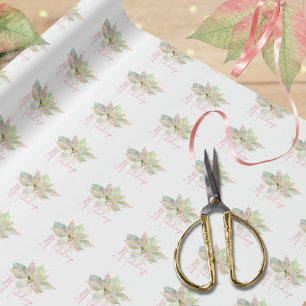 Pastel Poinsettia Happy Holidays Pink Gold Sage Wrapping Paper