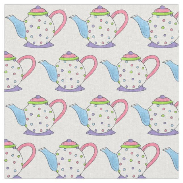 Pastel Polka Dot Ceramic Tea Party Pot Teapot Fabric (Close Up)