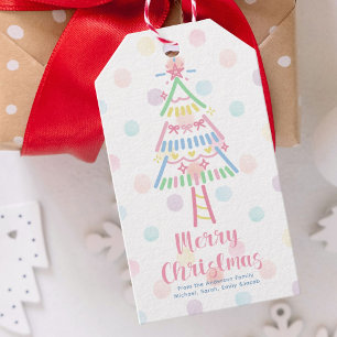 Pastel Polka Dot Christmas tree Merry Christmas  Gift Tags