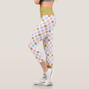 Pastel Polka Dot Glitter Capri Leggings
