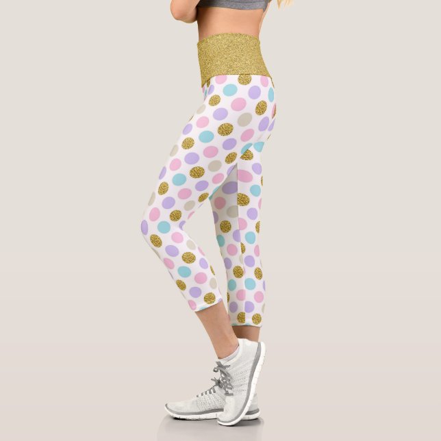 Pastel Polka Dot Glitter Capri Leggings (Left)