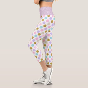 Pastel Polka Dot Glittery Capri Leggings