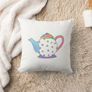 Pastel Polka Dot Teapot Afternoon Tea Party  Cushion