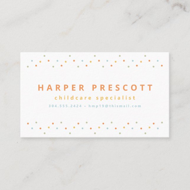 Pastel polka dots childcare babysitter business card (Front)