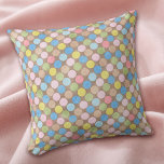 Pastel Polka Dots on Brown Cushion<br><div class="desc">This colourful pillow features a pattern of pastel colour polka dots on a brown background. Colours include blue,  yellow,  pink,  green,  and violet. A subtle distress overlay gives the pattern added interest. Both sides of the pillow have the same pattern.</div>