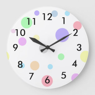 Pastel Polka Dots Pattern Large Clock
