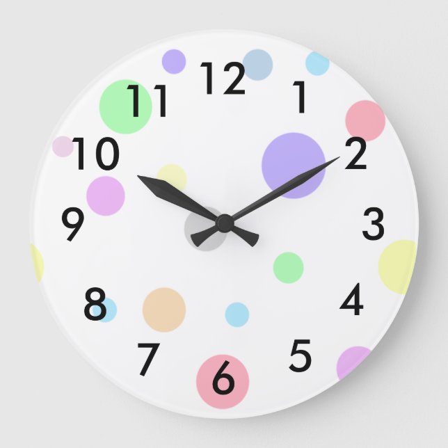 Pastel Polka Dots Pattern Large Clock (Front)