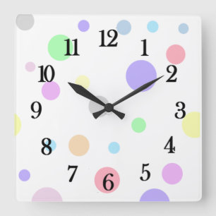 Pastel Polka Dots Pattern Square Wall Clock