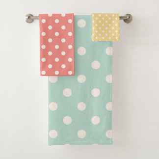 Pastel Polka Dots Pink Yellow Blue Bath Towel Set