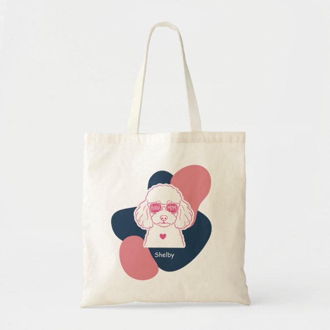 Pastel Poodle Mom Custom Name Tote Bag (Front)