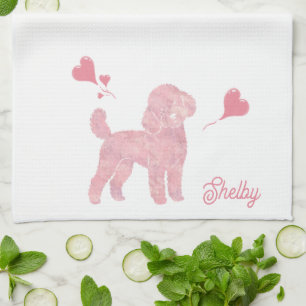 Pastel Poodle Silhouette Valentine Custom Name Tea Towel